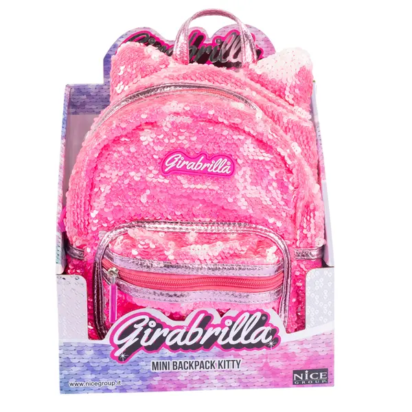 Rucsac mini Girabrilla Kitty - model Pisicuta cu paiete reversibile Rosa