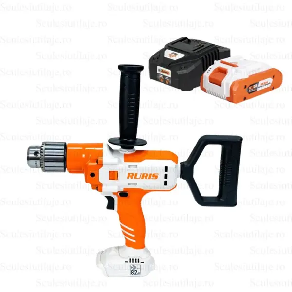Ruris Masina de gaurit Multifunctionala pe Acumulator Ruris RMX 1390, 20V, 4Ah, 130Nm, 2 Viteze, Accesorii Inclusecontine (acumulator 4Ah+incarcator), Alb-Negru-Portocaliu