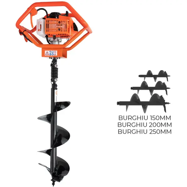 Ruris Motoburghiu pe benzina Ruris TT14, putere 3 CP, 68 CC, 2 timpi, motor TEZ,contine: 3 burghie cu diametrul 150/200/250 mm