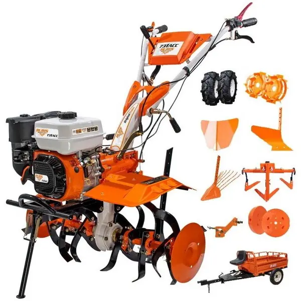 Ruris Motosapa Ruris DAC 7000acc4, 7 CP, roti cauciuc 4.00-8, rarita, plug, adaptor, dispozitiv scos cartofi, roti metalice 400 fara manicot, cultivator, remorca Ruris 450s