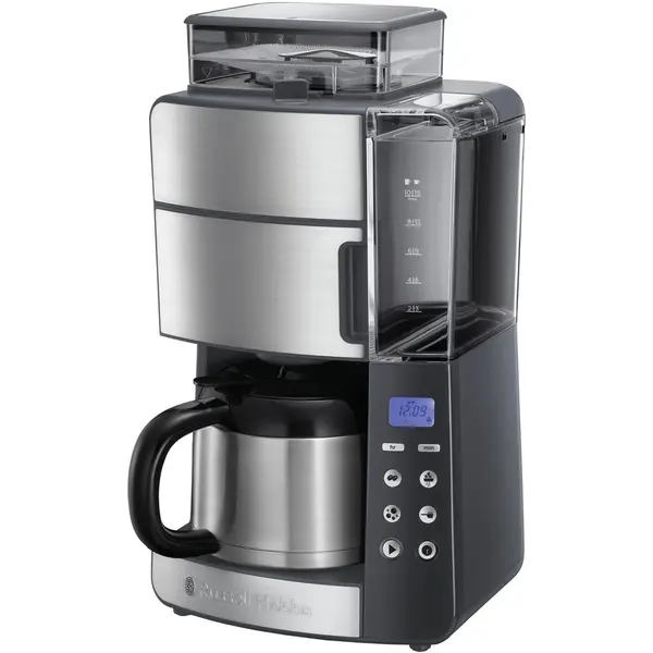 Russell hobbs Cafetiera Russell Hobbs Grind & Brew Thermal 25620-56, 1000 W, 1.25 l, 250 g, Rasnita ajustabila, Selector aroma, Carafa Termala, Inox/Negru