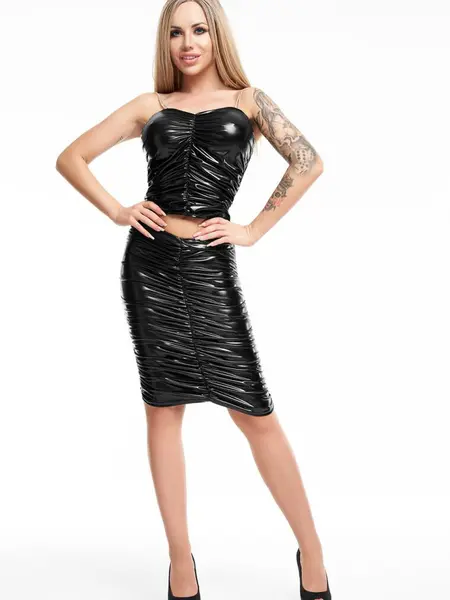 S - Fusta din material lucios SK066 Negru