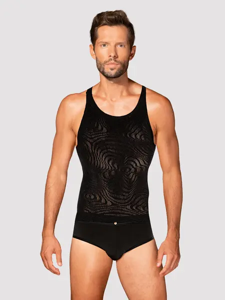S/L - Top barbatesc din material elastic T103 Negru