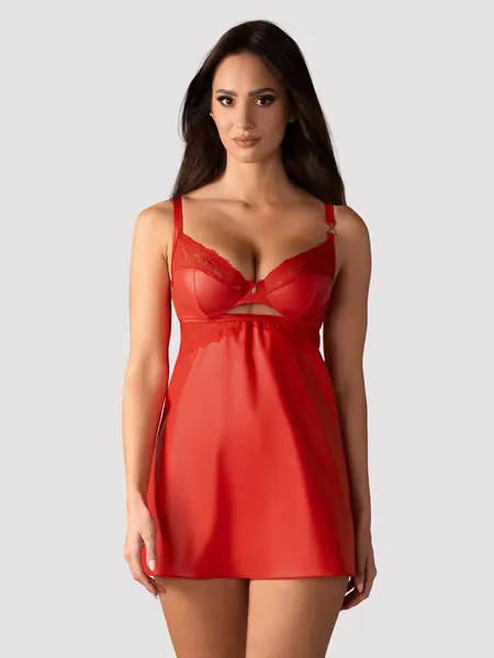 S/M - Chemise din material ce imita pielea cu chilot inclus Aliosa Rosu