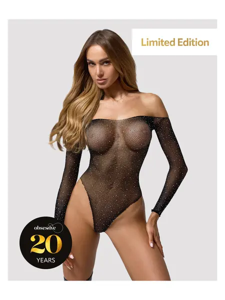 S/M/L - Body trendy din plasa cu sclipici Sparklissa Negru