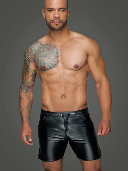 S - Pantaloni scurti din imitatie de piele H061 Negru