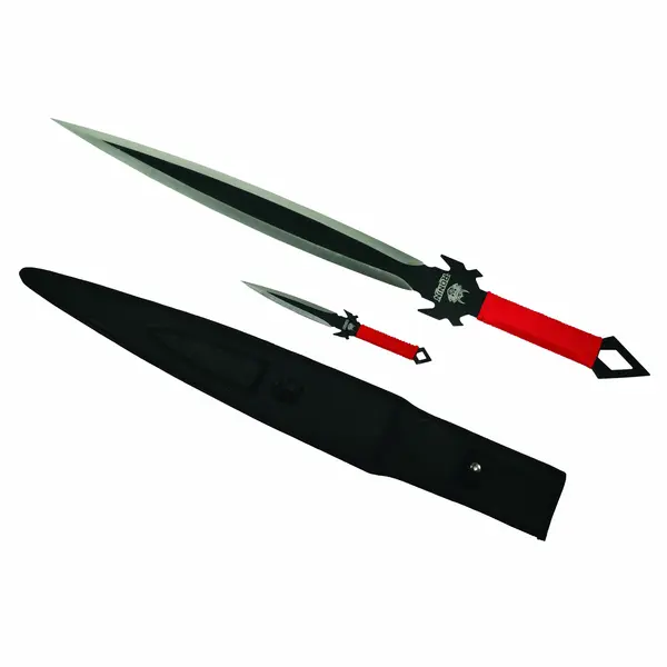 Sabie de vanatoare DEPOX , Red Ronin, maner textil, 68.5 cm, cutit de aruncat inclus