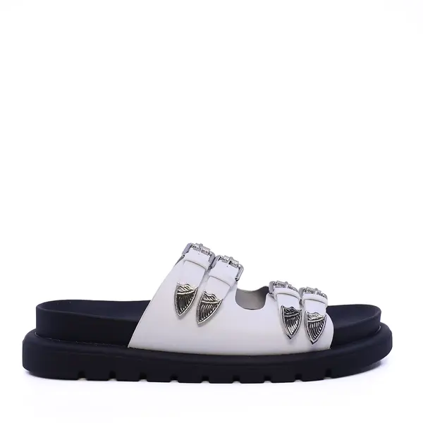 Saboți cu accesorii și catarame metalice femei Solo Donna albi 2741DST8212A