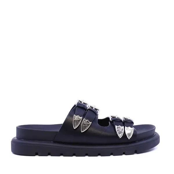 Saboți cu accesorii și catarame metalice femei Solo Donna negri 2741DST8212N