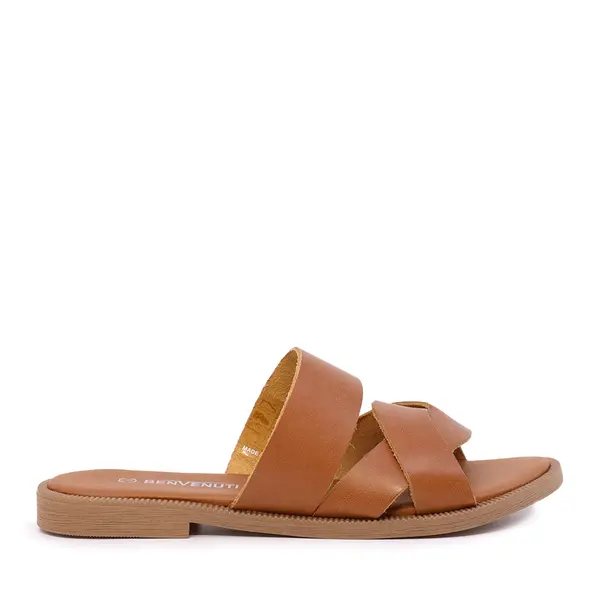 Saboți cu barete suprapuse femei Benvenuti cognac din piele 519dst6481co