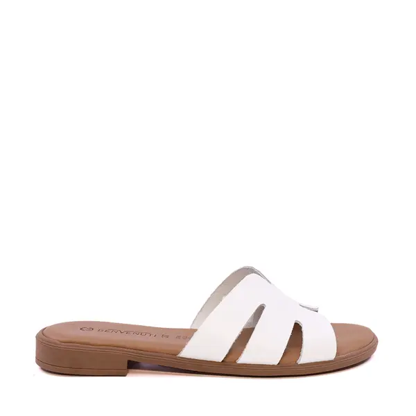 Saboți cu talpă joasă femei Benvenuti albi din piele 2611dst0061a