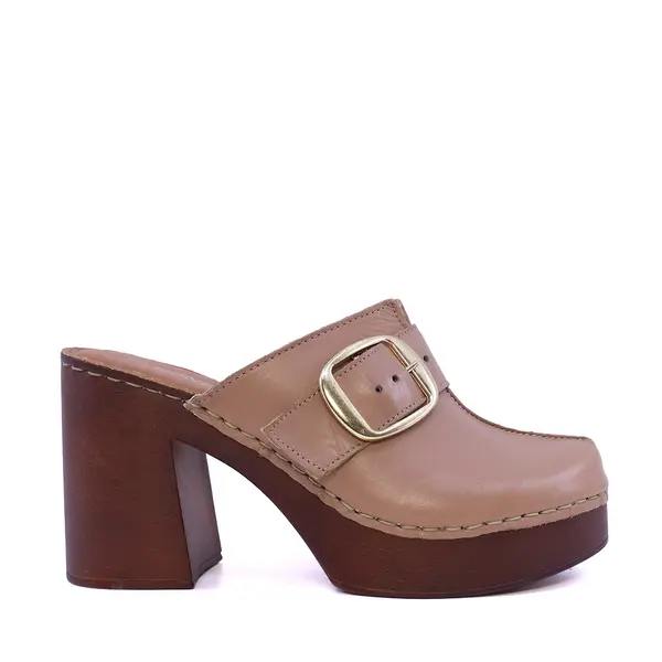 Saboți cu toc femei Benvenuti taupe din piele cu cataramă decorativă 511DST5462TA