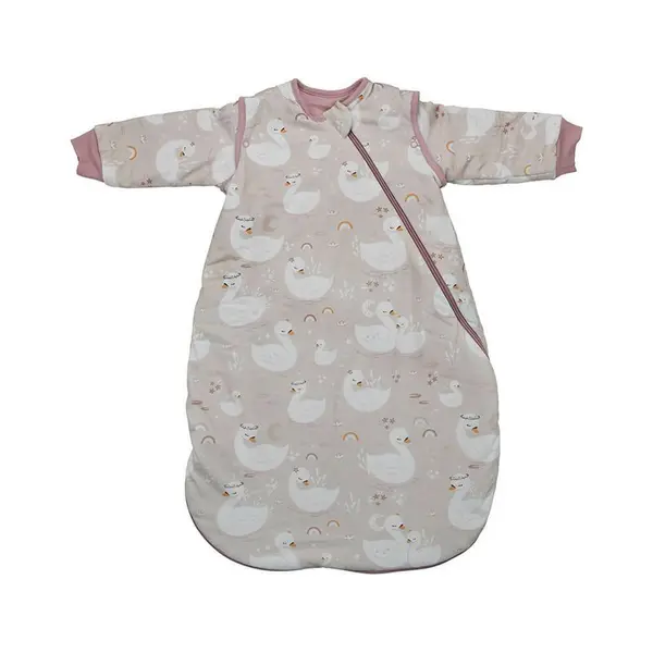 Sac de dormit cu maneci detasabile, Bebe Stars, De iarna, Din bumbac certificat Oeko Tex Standard 100, Cu fermoar, 70 cm, 2.5 Tog, Swan