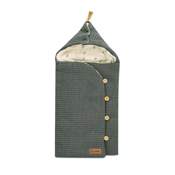 Sac de iarna cu gluga Jane Mims Plus Botanic pentru carucior si scoica auto, 88x43 cm, inchidere cu nasturi si fermoar