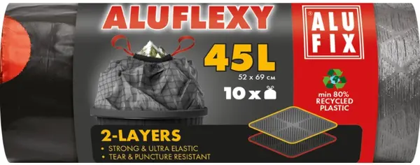 Saci de gunoi cu legături ALUFIX - Aluflexy, 45 l, 10 buc