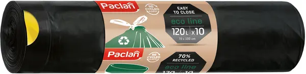Saci de gunoi cu legături Paclan - Ecoline, 120 l, 10 buc., negre