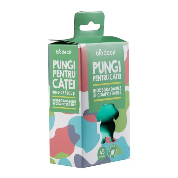 Saci Igienici pentru Catei, 100% Biodegradabili si Compostabili, 3 role, 15 buc/rola