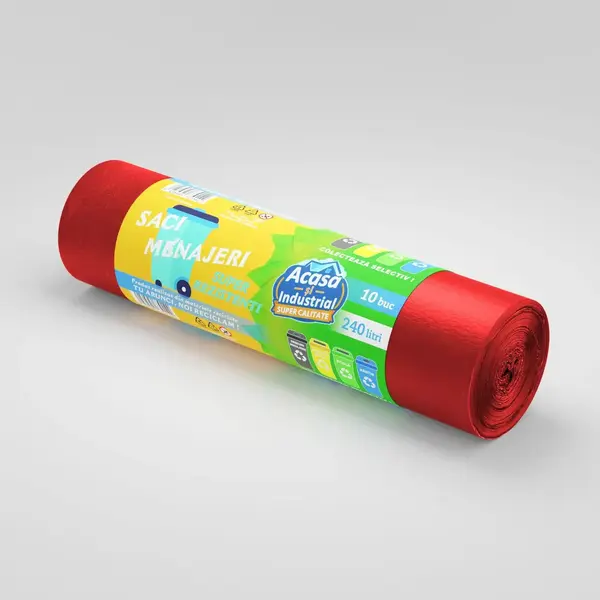 Saci menajeri 240L rosu 10 saci/rola Acasa si Industrial