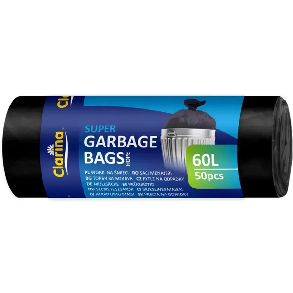 Saci menajeri Clarina 35 L și 60 L negri 50 buc/rolă HDPE Saci menajeri Clarina 35 L și 60 L negri 50 buc/rolă HDPE 60l