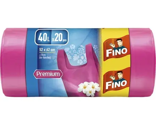 Saci menajeri cu manere 40 L mov Fino HD 20 bucati/rola Saci menajeri cu manere 40 L mov Fino HD 20 bucati/rola