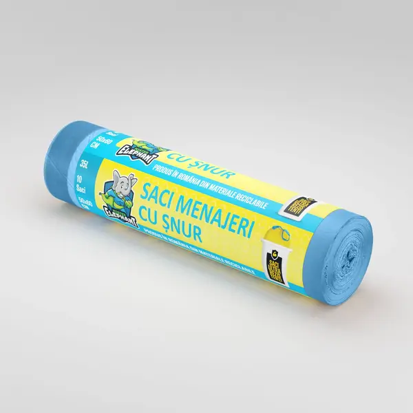 Saci menajeri cu șnur Mr. Elephant 35L – Albastri-10 saci/rola