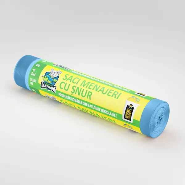 Saci menajeri cu șnur Mr. Elephant 60L – Albaștri-10 saci/rola