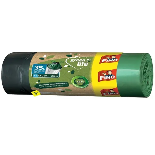 Saci Menajeri Fino Green Life, cu Snur 35 l, 15 Bucati