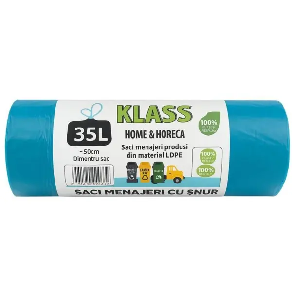 Saci Menajeri Klass, 35 l, Turcoaz cu Snur, 15 Bucati