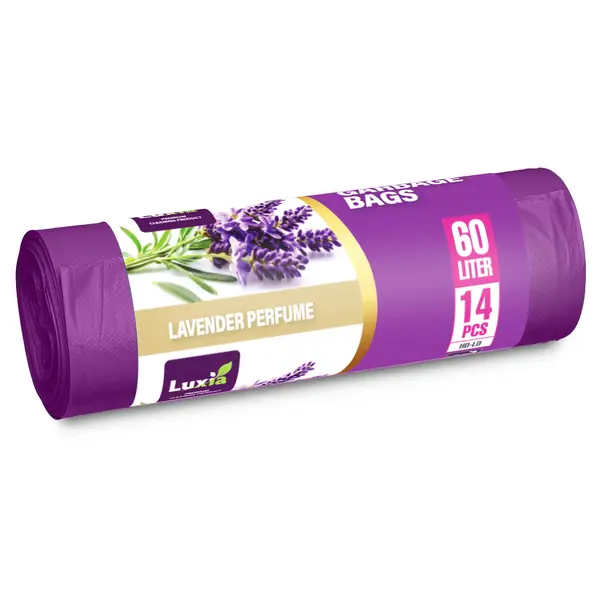 Saci menajeri Luxia 60l cu urechi de prindere 14 buc/rola HD-LD mov lavanda Saci menajeri Luxia 60l cu urechi de prindere 14 buc/rola HD-LD mov lavanda