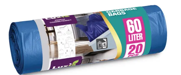 Saci menajeri Luxia 60L cu urechi de prindere 20 buc HD-LD albastri Saci menajeri Luxia 60L cu urechi de prindere 20 buc HD-LD albastri
