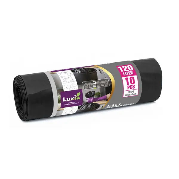 Saci menajeri Luxia polietilena LDPE 120 litri 10 buc/rola negru Saci menajeri Luxia polietilena LDPE 120 litri 10 buc/rola negru