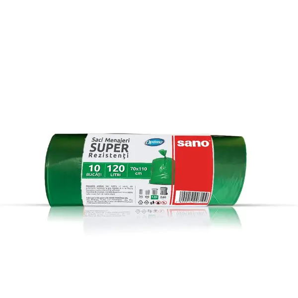 Saci menajeri Sano Optima LDPE 120 L 10 buc/rola Saci menajeri Sano Optima LDPE 120 L 10 buc/rola verzi