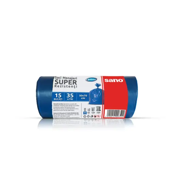 Saci menajeri Sano Optima LDPE 35 L 15 buc/rola Saci menajeri Sano Optima LDPE 35 L 15 buc/rola albastri