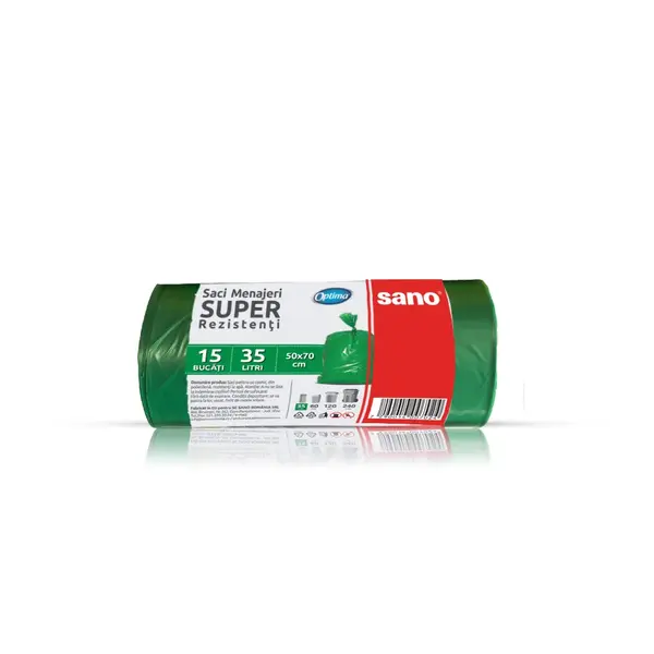 Saci menajeri Sano Optima LDPE 35 L 15 buc/rola Saci menajeri Sano Optima LDPE 35 L 15 buc/rola verzi