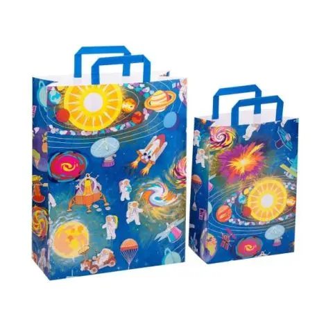 Sacosa cadou copii din hartie cu astronauti in spatiu (Large, 90g)