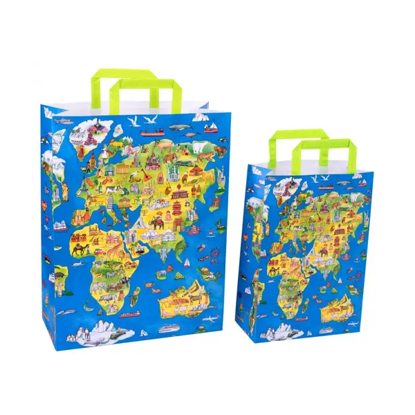Sacosa cadou din hartie - Harta Lumii ,32x14x42cm, 90 g m ²