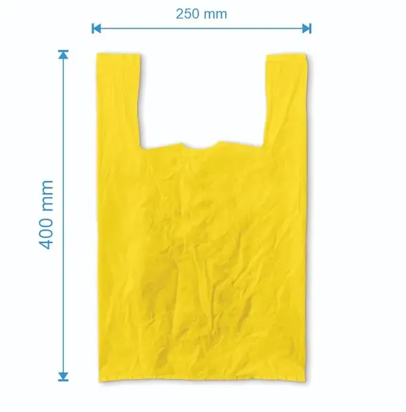 Sacosa maieu 250mm x 400mm - 50 microni grosime, cu pliuri de 60mm, virgin, culoarea galben
