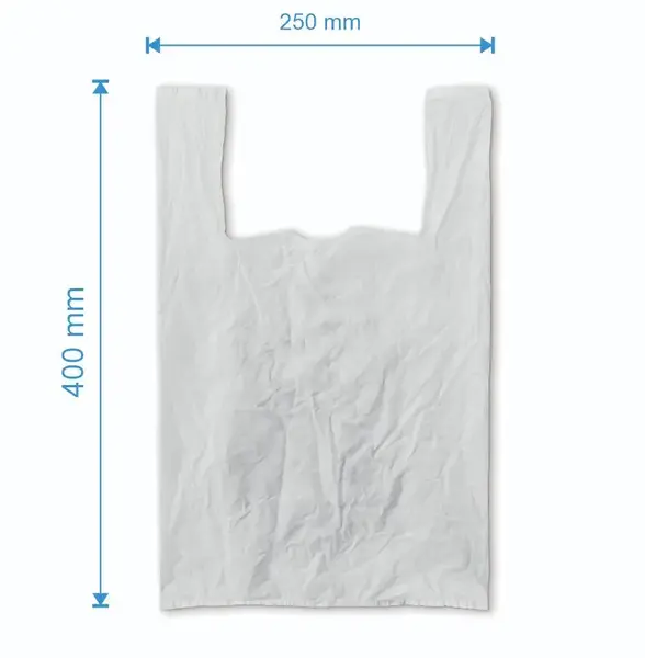 Sacosa maieu 250mm x 400mm - 50 microni grosime, cu pliuri de 60mm, virgin, culoarea alb
