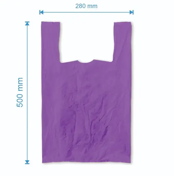 Sacosa maieu 280mm x 500mm - 50 microni grosime, cu pliuri de 70mm, virgin, culoarea mov