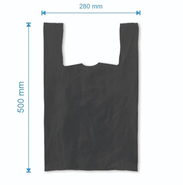 Sacosa maieu 280mm x 500mm - 50 microni grosime, cu pliuri de 70mm, virgin, culoarea negru