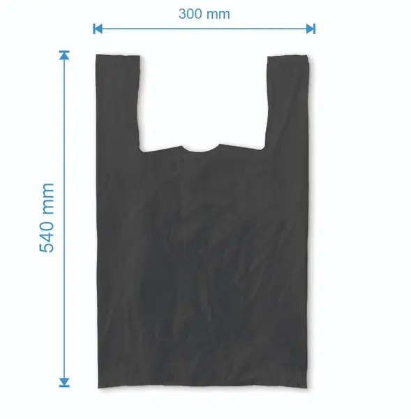 Sacosa maieu 300mm x 540mm - 50 microni grosime, cu pliuri de 80mm, virgin, culoarea negru