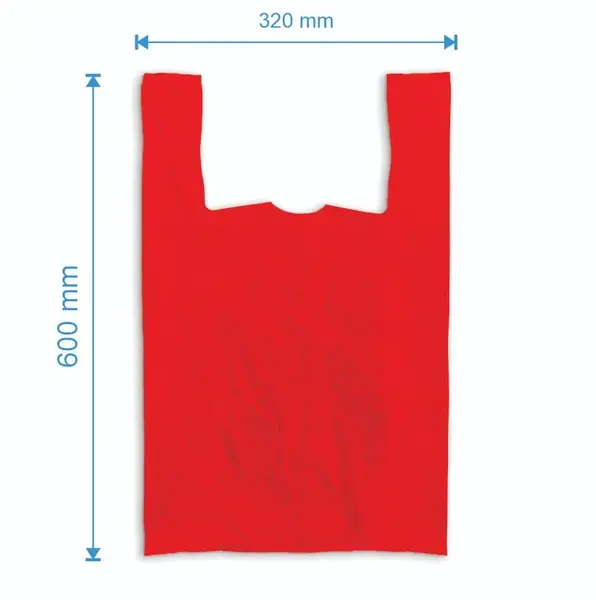 Sacosa maieu 320mm x 600mm - 50 microni grosime, cu pliuri de 90mm, reciclat, culoarea rosu