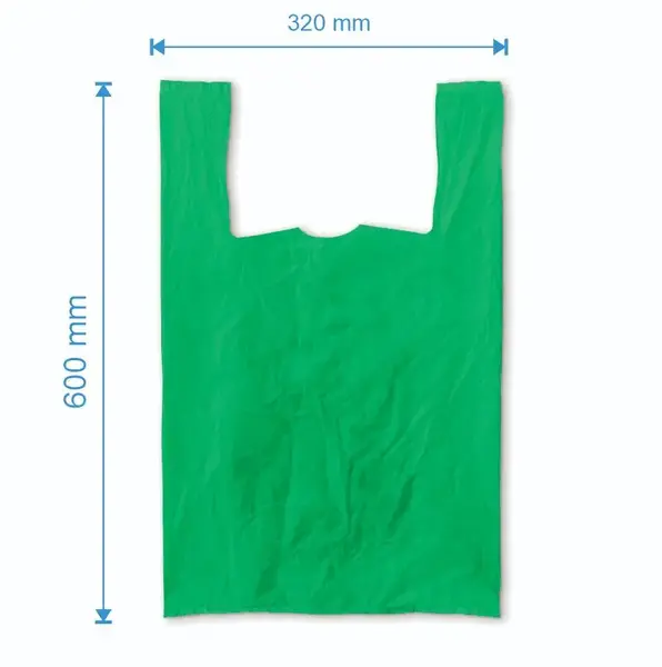 Sacosa maieu 320mm x 600mm - 50 microni grosime, cu pliuri de 90mm, virgin, culoarea verde