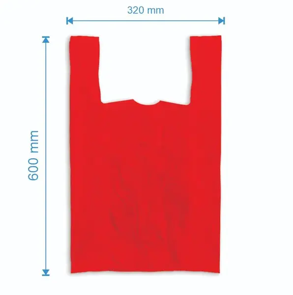 Sacosa maieu 320mm x 600mm - 50 microni grosime, cu pliuri de 90mm, reciclat, culoarea rosu