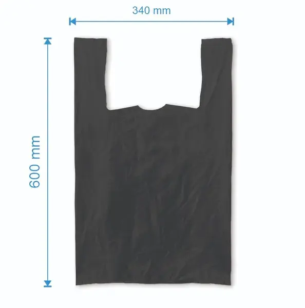 Sacosa maieu 340mm x 600mm - 50 microni grosime, cu pliuri de 100mm, virgin, culoarea negru