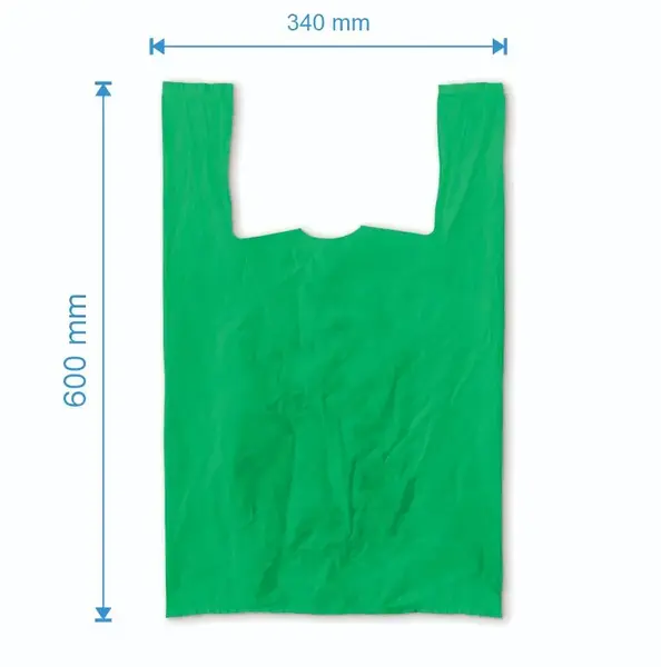 Sacosa maieu 340mm x 600mm - 50 microni grosime, cu pliuri de 100mm, virgin, culoarea verde