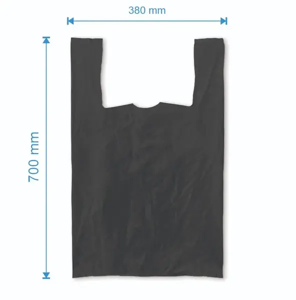 Sacosa maieu 380mm x 700mm - 50 microni grosime, cu pliuri de 140mm, reciclat, culoarea negru