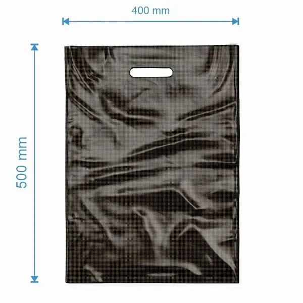 Sacoșă tip Banana 400x500, Neagră cu Motive Aurii, LDPE 50 Microni