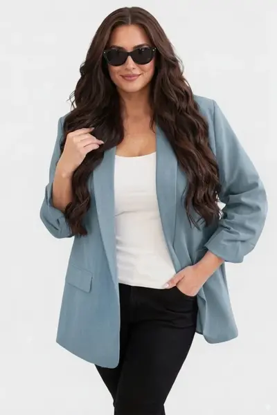 Sacou business BLUMY, cu buzunare decorative, Albastru prafuit, Marime XL/2XL