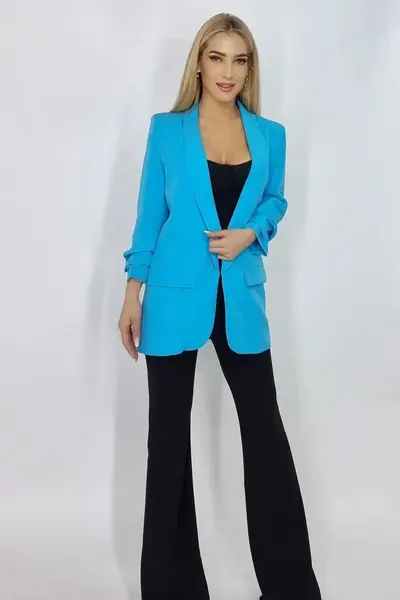 Sacou casual BLUMY, cu lungime medie si clapete, Albastru deschis, Marime XL/2XL